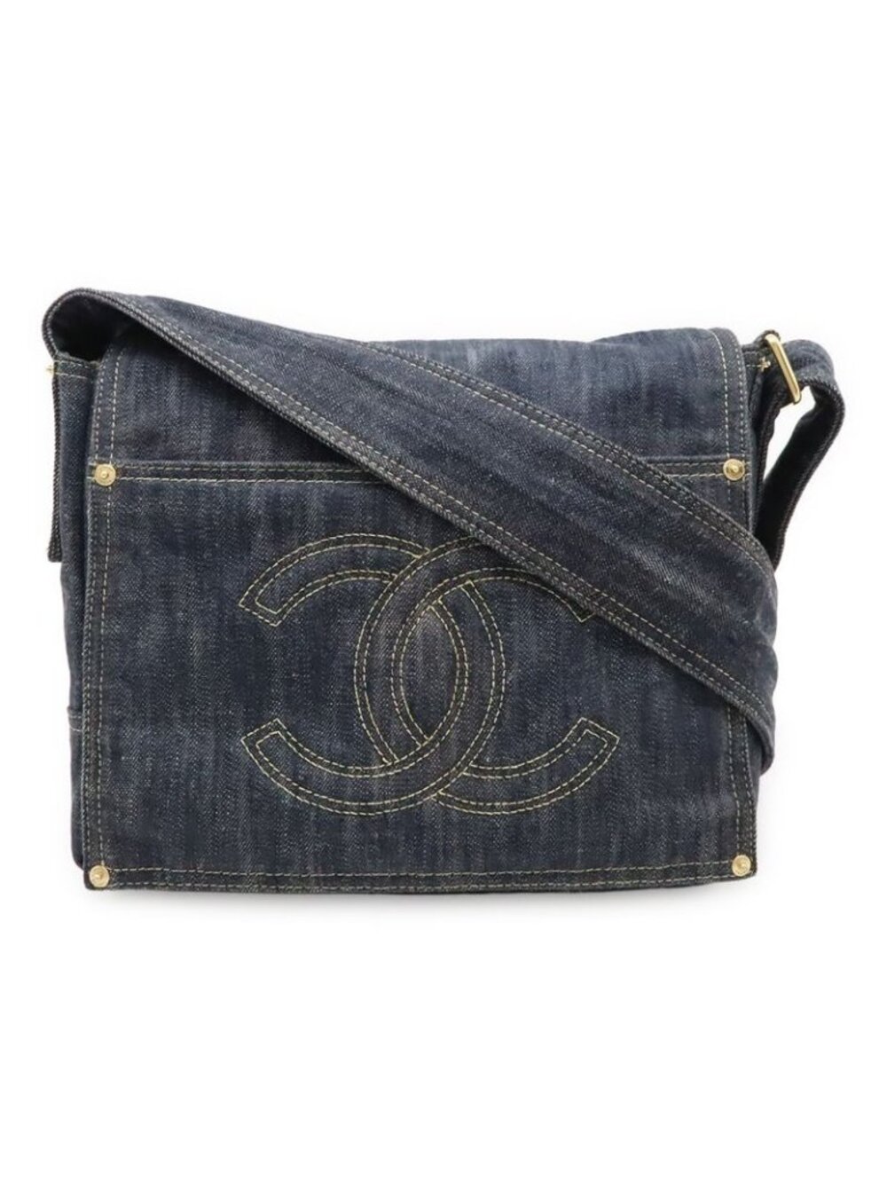 Chanel Sparkling Denim Shoulder Bag Messenger Indigo Blue